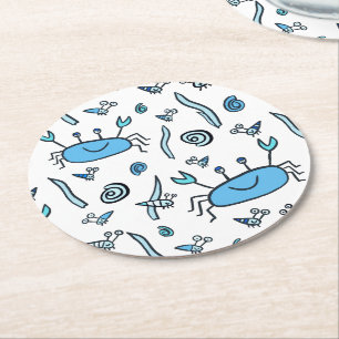 Blue Cute Crab Sea Animal Pattern Kids Round Paper Coaster