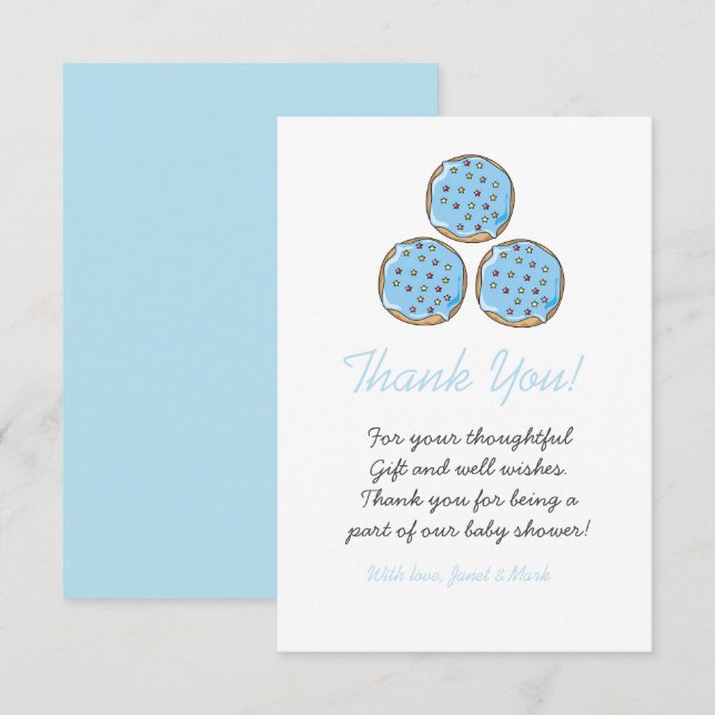 Blue Cute Doughnut Boy Baby Shower  Thank You Card (Front/Back)