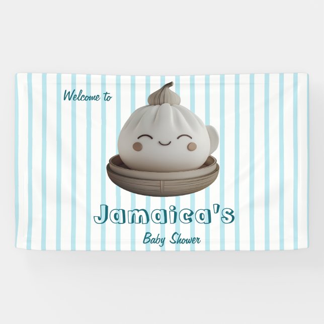Blue Cute Dumpling Welcome Baby Shower Banner  (Horizontal)