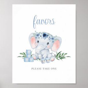 Blue Cute Elephant Boy Baby Shower Favours Sign