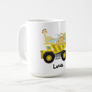 Blue Cute fun dinosaur tractor gift DIY NAme Coffee Mug