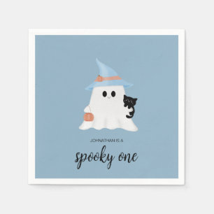 Blue Cute Ghost Halloween Spooky One Birthday Napkin