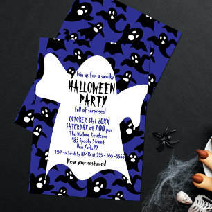 Blue Cute Ghost Kids Halloween Costume Party Invitation