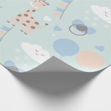 Blue Cute Giraffe Baby Shower Pattern