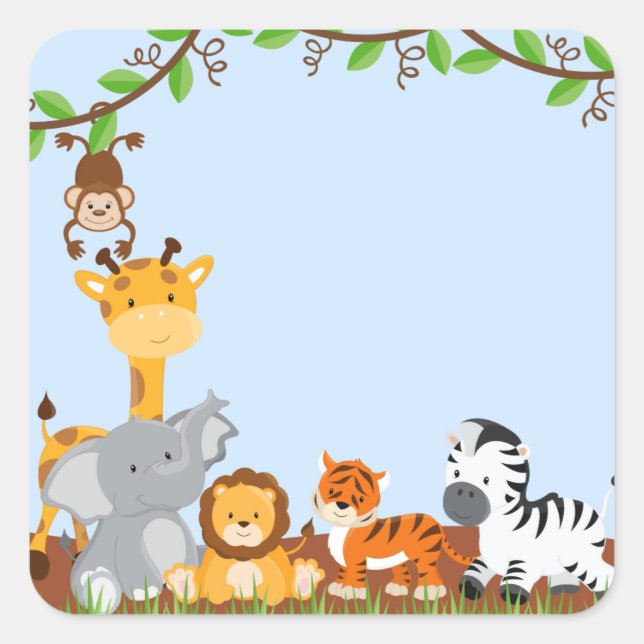 Blue Cute Jungle Baby Animal Sticker (Front)