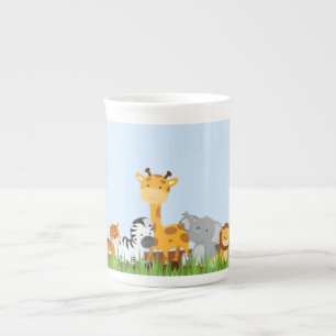 Blue Cute Jungle Baby Animals 	Bone China Mug