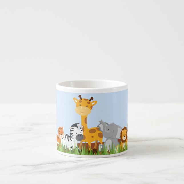 Blue Cute Jungle Baby Animals Espresso Mug (Front)