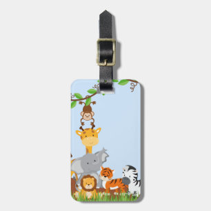 Blue Cute Jungle Baby Animals Luggage Tag