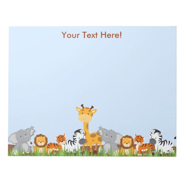 Blue Cute Jungle Baby Animals Notepad (Front)
