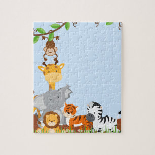 Blue Cute Jungle Baby Animals Puzzles