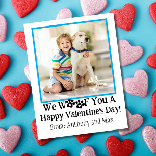 Blue Cute Kids Dog Photo Classroom Valentine's Day Card