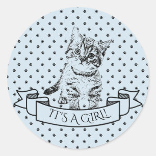 Blue Cute Kitten Cat Baby Shower Classic Round Sticker
