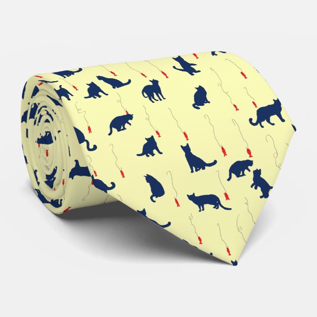 Blue cute kittens and red fishes tie (Rolled)