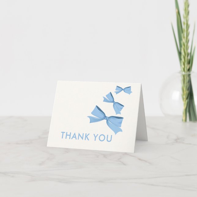 Blue Cute Little Bow Boy Baby Shower  Thank You Card (Front)