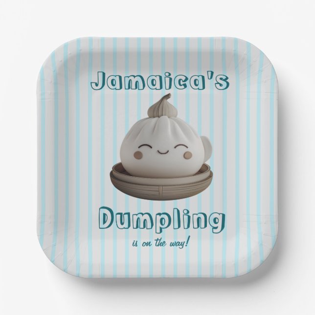 Blue Cute Little Dumpling On the Way  Paper Plate (Front)