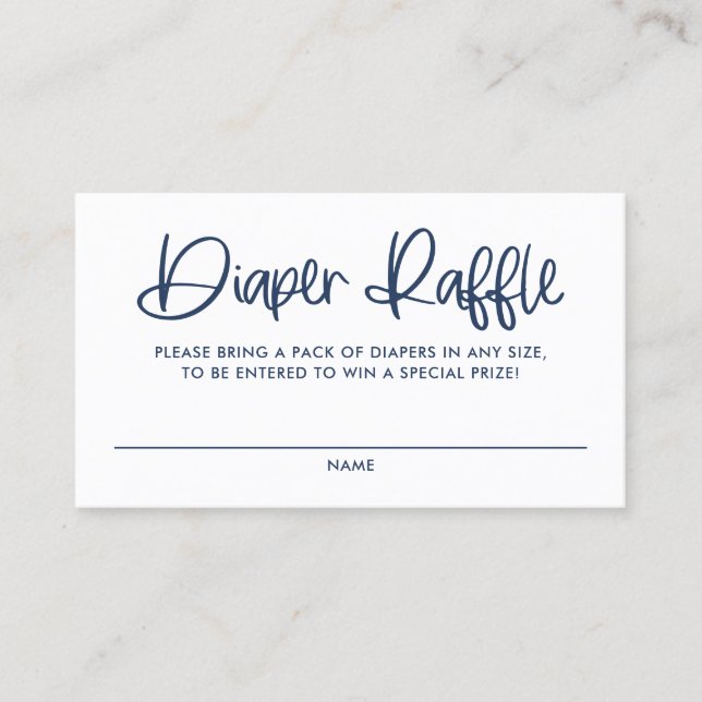 Blue Cute Modern Calligraphy Diaper Raffle Card (Front)
