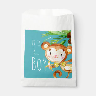 Blue Cute Monkey Baby Boy Announcement Favour Bags