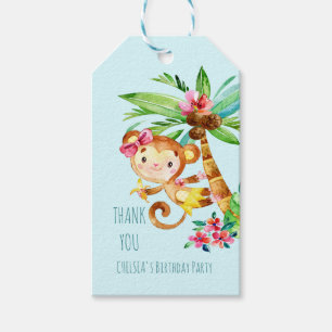 Blue Cute Monkey Personalised Happy Birthday Gift Tags