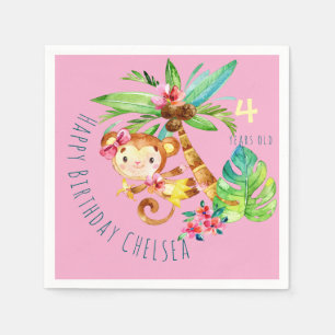 Blue Cute Monkey Personalized Happy Birthday Napkin