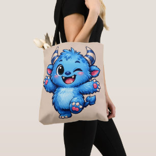 Blue Cute Monster Tote Bag