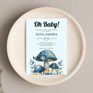Blue Cute Mushroom Baby Shower Invitation