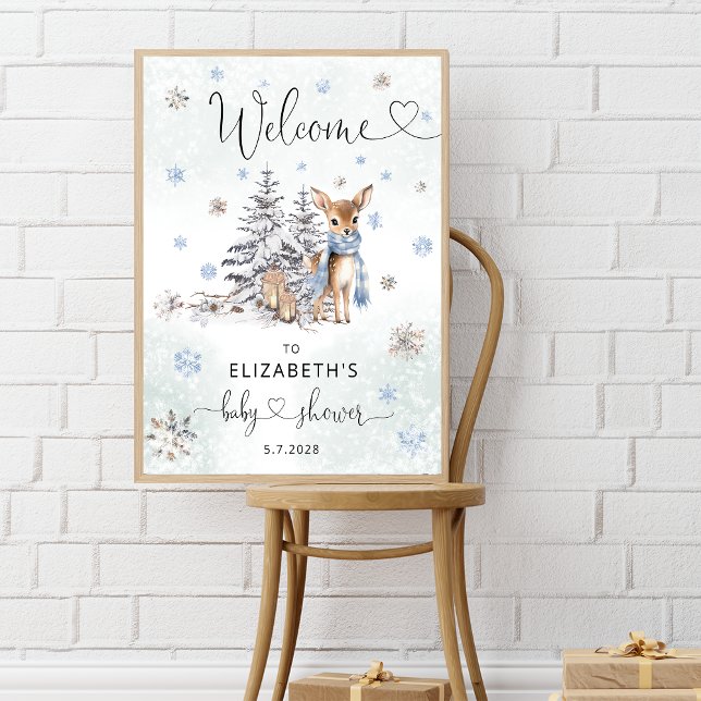 Blue Cute Oh Deer Boy Baby Shower Welcome Poster (Creator Uploaded)