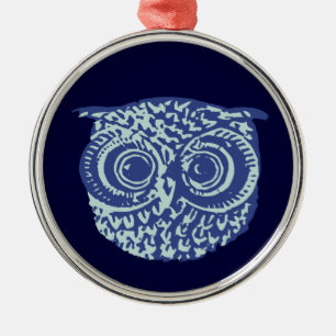 Blue cute owl picture metal tree decoration