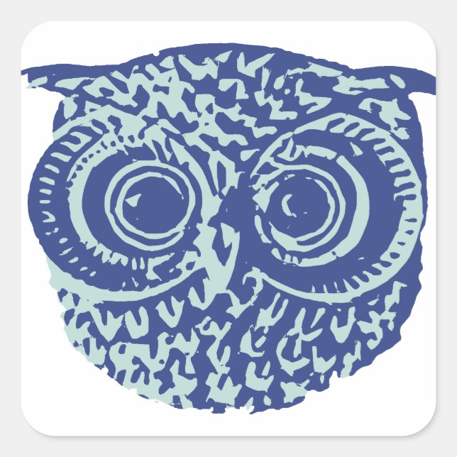 Blue cute owl picture square sticker (Front)