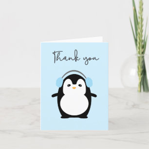 Blue Cute Penguin Baby Photo Thank You Announcement