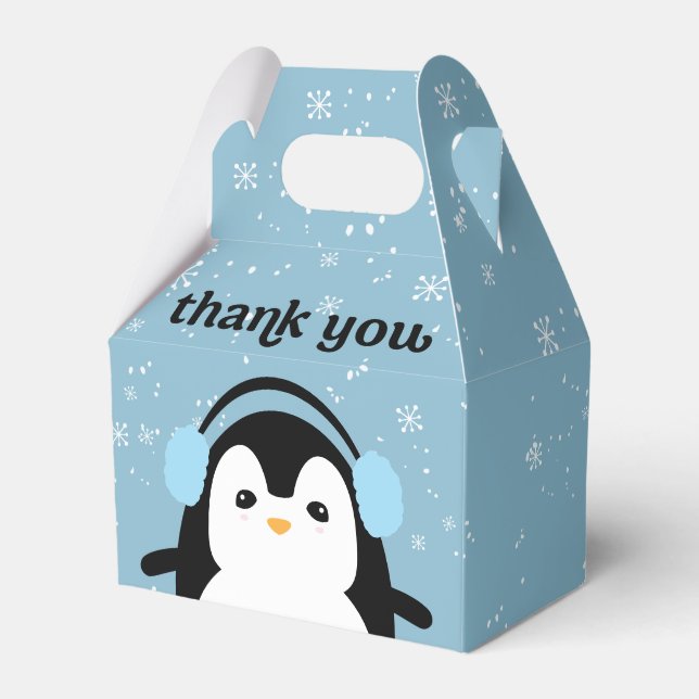 Blue Cute Penguin Winter Baby Shower Thank you Favour Box (Front Side)