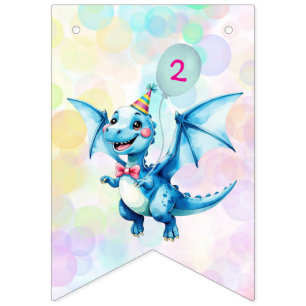 Blue Cute Rainbow Balloon dinosaurs Birthday party Bunting