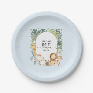Blue cute safari boy baby shower paper plate