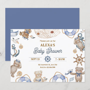 Blue Cute sailor baby shower Invitation