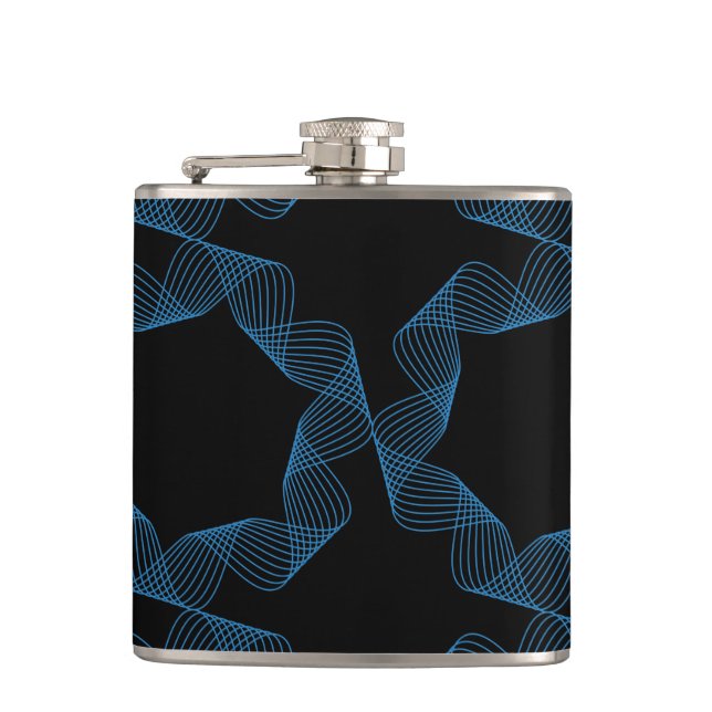 Blue, cute, simple, elegant geometric pattern art hip flask (Front)