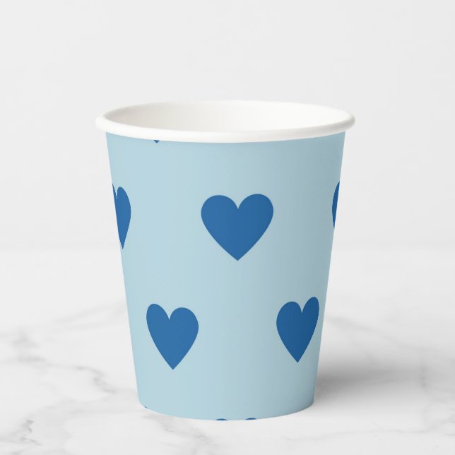 Blue Cute Simple Heart Pattern Paper Cups (Front)