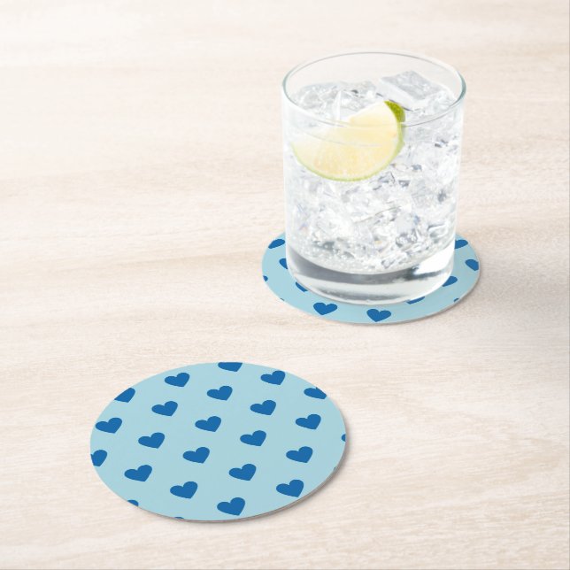 Blue Cute Simple Heart Pattern Round Paper Coaster (Insitu)
