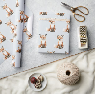 Blue Cute Smiling Foxes Birthday Wrapping Paper