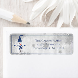Blue Cute Snowman Address Label
