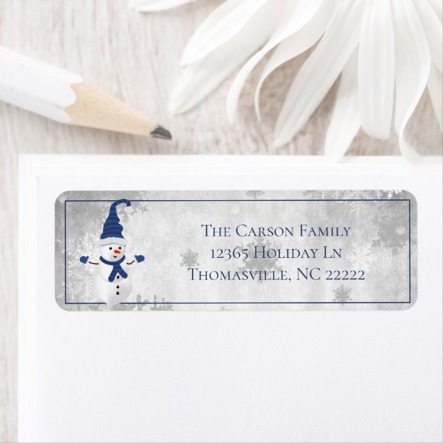 Blue Cute Snowman Address Label (Insitu)