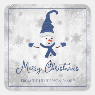 Blue Cute Snowman Christmas Sticker