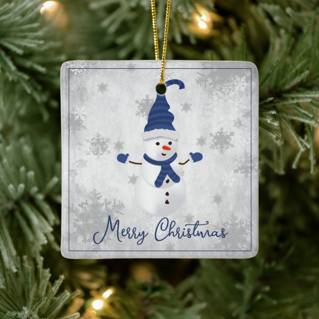 Blue Cute Snowman Holiday Ornament (Tree)