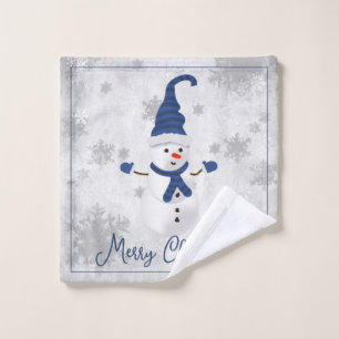 Blue Cute Snowman Holiday Towel Set