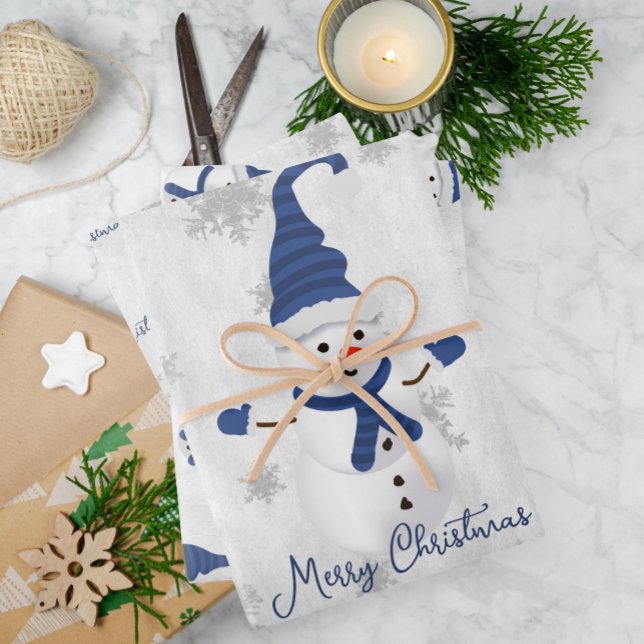Blue Cute Snowman Wrapping Paper Sheets (Blue Cute Snowman Wrapping Paper Sheets)