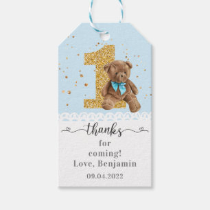 Blue Cute Teddy Bear 1st Birthday Gift Tags