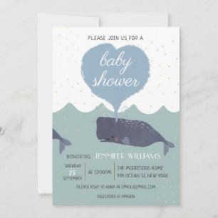 Blue Cute Whale Baby Shower Invitation