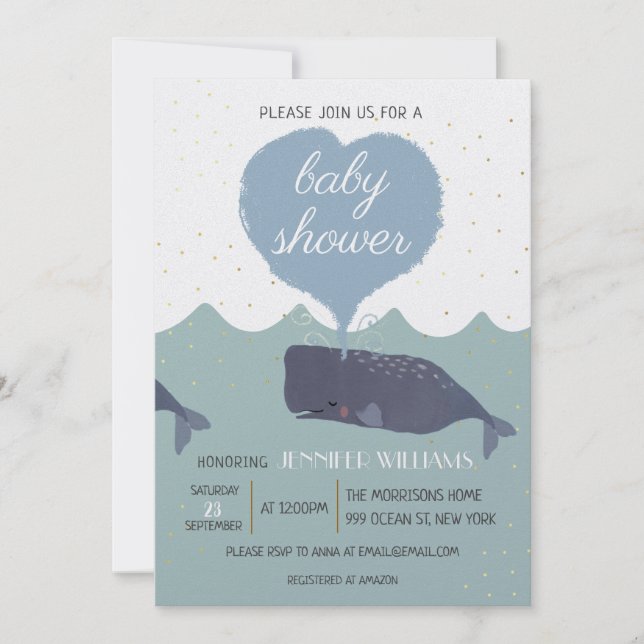 Blue Cute Whale Baby Shower Invitation (Front)