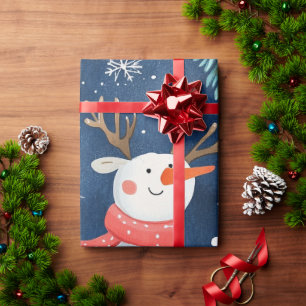 Blue cute winter snowman gift wrapping paper