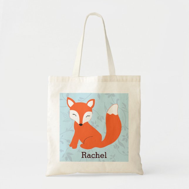 Blue Cute Woodland Baby Fox Personalised Tote Bag (Front)