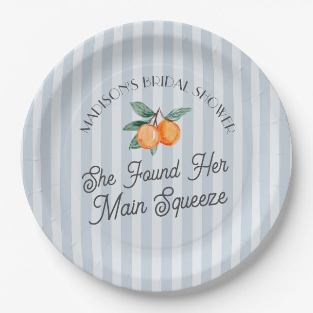 Blue Cutie Main Squeeze Citrus Bridal Shower Paper Plate (Front)