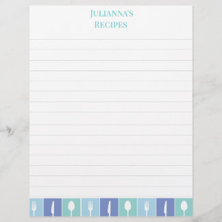 Blue Cutlery Recipe Lined Personalised Letterhead